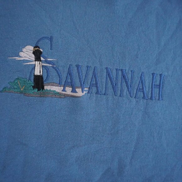 Vintage Hanes Sweater Sky Blue Embroidered Savannah Georgia Nautical XL - Picture 5 of 12